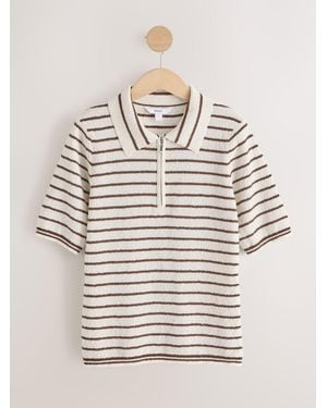 Next Quarter Zip Short Sleeve Knitlook Polo Shirt - Natural
