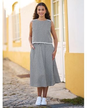Yumi' Gingham Cotton Top With Lace Trims - Metallic