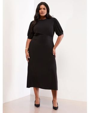 Lipsy Curve Military Button Short Sleeve Midi Jersey Dress - Black