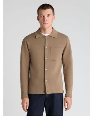 Remus Uomo Long Sleeve Knited Polo Shirt - Natur