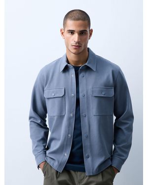 Next Mid- Jersey Twill Popper Shacket - Blue