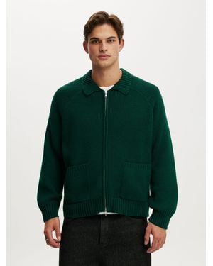 Cotton On Zip Through Knitted Bomber Sweater - Green