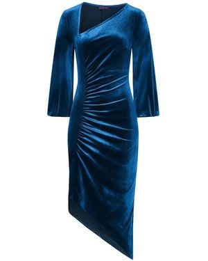 Hot Squash Velvet Ruched Party Dress - Blue