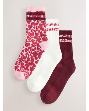 Next Cushion Sole Ribbed Sport Ankle With Arch Support Socks 3 Pack - Pink