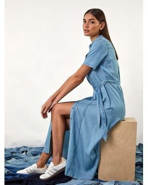 Roman Button Through Denim Midi Dress - Blue