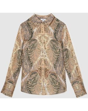Reiss Neutral Paisley-Print Long-Sleeve Shirt - Natural