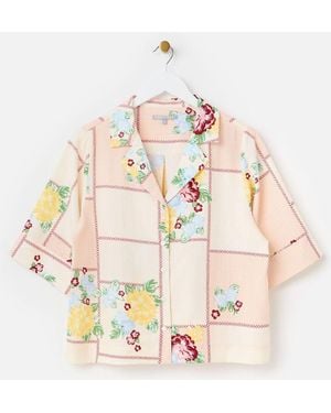 Oliver Bonas Checked Floral Short Sleeve Shirt - Natural