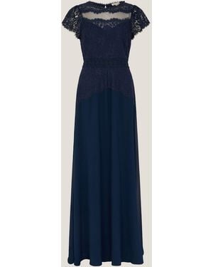 Monsoon Monike Short Sleeve Lace Maxi Bridesmaid Dress - Blue