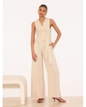 Lipsy Linen Look Tie Front Sleeveless Jumpsuit - Natural