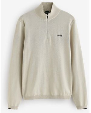 BOSS Regular Fit Ever Quarter Zip Sweater - White
