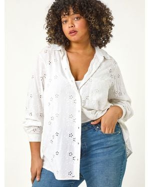 Roman Curve Broderie Collared Shirt - White