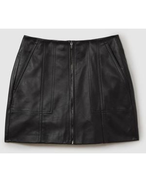 Reiss Daria Leather Zip-Front Mini Skirt - Black