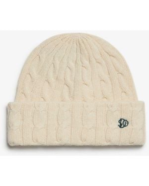 Superdry Premium Cable Knit Beanie Hat - White