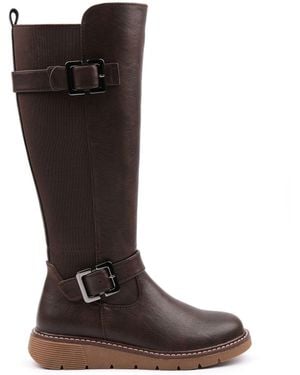 Lunar Devon Full Elastic Wide Fit Long Boots - Brown