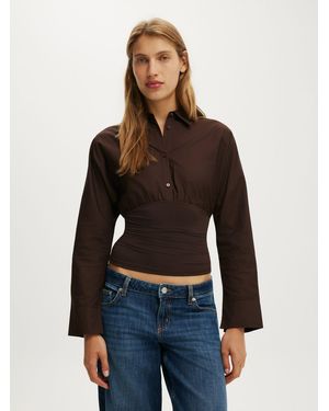 Cotton On Drew Rouched Long Sleeve Shirt - Blue