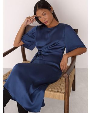 Whistles Petite Satin Twist Waist Midi Dress - Blue