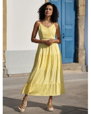 Yumi' Cotton Lace Trim Midi Dress - Yellow