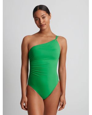 Ralph Lauren Palm Beach Club Solids Double Stap One Shoulder Swimsuit - Green