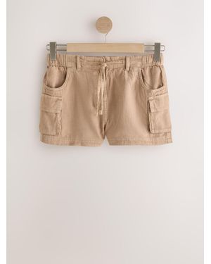 Next Cotton Linen Utility Shorts - Natural