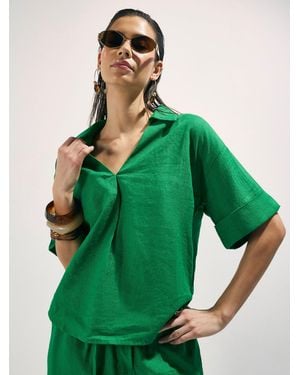 River Island Linen Blend Roll Sleeve Shirt - Green