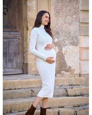 Seraphine Maternity Premium Rib Knit And Nursing Dress - Natural