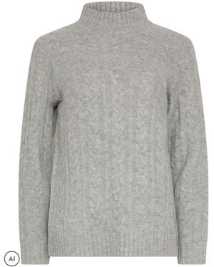 M Com Petite Cable Knit Funnel Neck Jumper - Grey