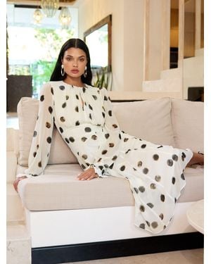 Lipsy Long Sleeve Underbust Fit And Flare Midi Dress - Natural