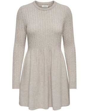 ONLY Long Sleeve Cable Knit Mini Dress - Gray