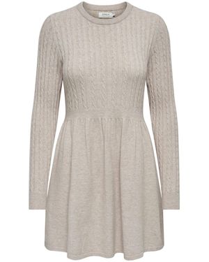 ONLY Long Sleeve Cable Knit Mini Dress - Gray