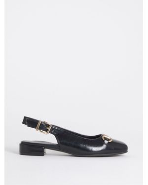 JD Williams Wide Fit Low Block Slingbacks Heels With Snaffle Trim - White