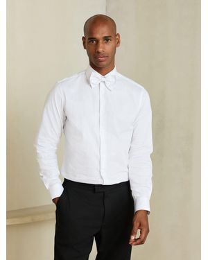 Next Slim Fit Herringbone With Lurex Stripe Smart Shirt And Bow Tie Set - White