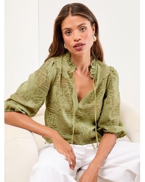 Lipsy Burnout 3/4 Sleeve Top - Green