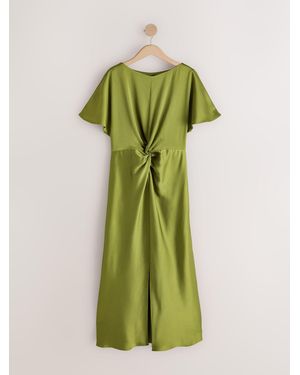 Next Satin Short Sleeve Twist Front Midi Dress - Green
