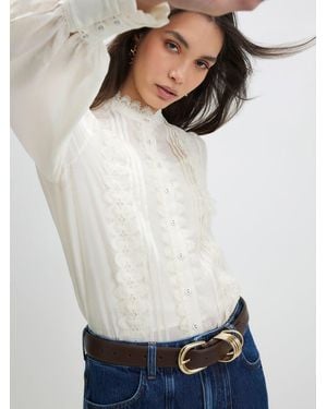 River Island Long Sleeve Broderie Shirt - White