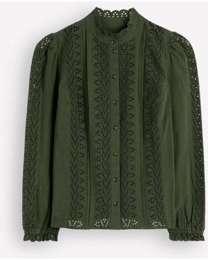 Boden Broderie Cotton Top - Green