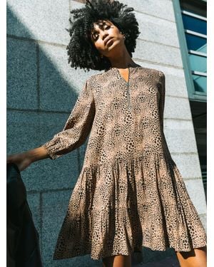 Roman Spot Print Zip Front Dress - Blue