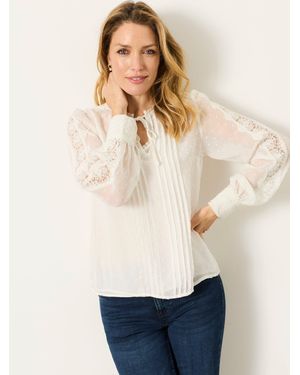 FatFace Florence Ivory Petite Sheer Dobby Lace Trim Blouse - Natural