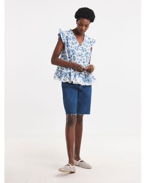 JD Williams Printed Frill Sleeve Prairie Vest - Blue