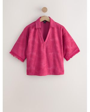 Next Jacquard Towelling Fringe Summer Short Sleeve Shirt - Pink