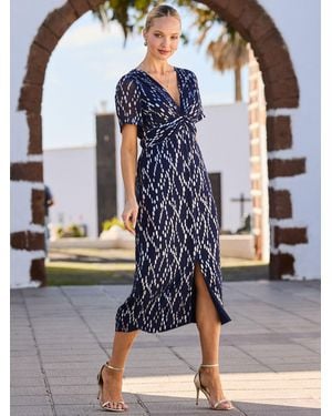 Sosandar Fleck Print Twist Front Dress - Blue