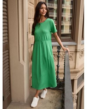 Threadbare Petite Jersey Midi Smock Dress With Pockets - Green