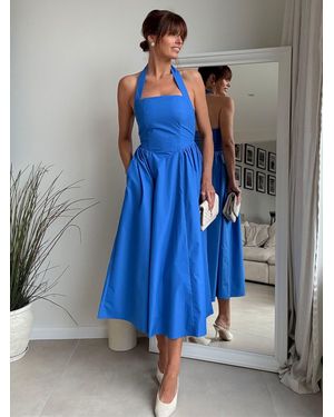 Style Cheat Cotton Halter Midi Dress - Blue