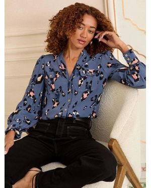 Love & Roses Long Sleeve Utility Shirt - Blue