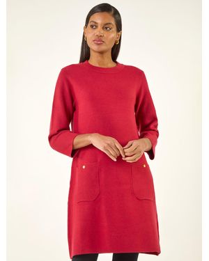 Roman Patch Pocket Knit Dress - Red