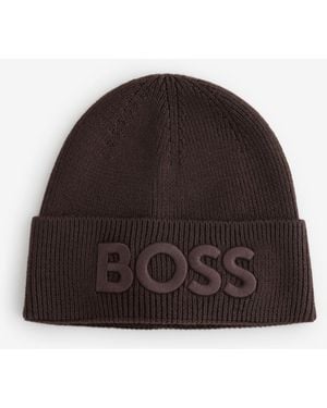 BOSS Logo Knit Beanie - Brown