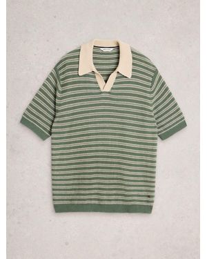 White Stuff Thame Linen Blend Knitted Polo Shirt - Green