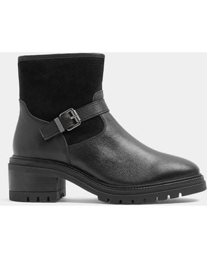 Evans Extra Wide Fit Double Buckle Leather Boots - Black