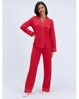 Boux Avenue Modal Piped Pajamas Set - Red