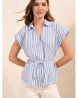 Friends Like These Short Sleeve Tie Waist Shirt - Blue