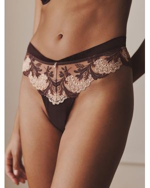 AIYLA Chocolate Brazilian Swiss Designed Embroidered Silk Knickers - Brown